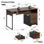 Bestier 48” Computer Desk with Drawers, Office Desk with Storage, Industrial Wood Writing Desk with File Drawer, Keyboard Tray & 2 Hooks for Home Office & Studio, Cherry
