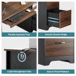 Bestier 48” Computer Desk with Drawers, Office Desk with Storage, Industrial Wood Writing Desk with File Drawer, Keyboard Tray & 2 Hooks for Home Office & Studio, Cherry