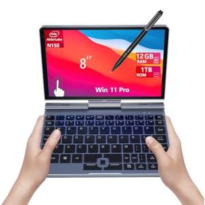 KOOFORWAY 8 Inch 2-in-1 Mini Laptop,HD Rotatable Touch Screen Support Handwriting Windows 11 Pro Small Laptop, N150,12GB RAM, 1TB SSD,Wi-Fi 6, BT 5.2,2 MP Camera,G-Sensor,HDMI,Type C Ultra Pocket PC