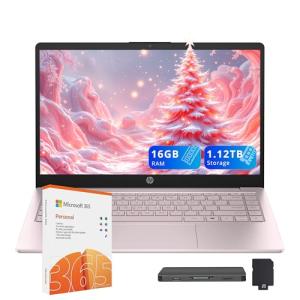 HP Stream 14" HD Laptop, Intel Processor N150, 16GB RAM, 1.12TB Storage(128GB UFS+1TB Docking Station Set), Intel Graphics, Webcam, Wi-Fi 6, 1 Year Office 365, Copilot, Fast Charge, Win 11, Pink