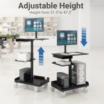 Natwind Mobile Workstation Cart with Monitor Mount, Height Adjustable Rolling Computer Desk with Cable Management Tidy, Heavy-Duty Standing Desk with CPU Holder for Office, School, Medical, Workshop