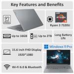 Lenovo 2026 New V15 Laptop for Student & Business, Powerful AMD Ryzen 3 7320U (Beat i7-1065G7), 15.6 inch FHD, 16GB RAM, 256GB SSD, Ethernet Port RJ-45, Windows 11 Pro, Long Battery Life, No Mouse