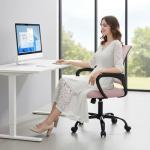 DUMOS Office Desk Chair - Ergonomic Mid Back with Lumbar Support & Rocking Mode, Height Adjustable with Fixed Armrest, Storage Back for Computer, Gaming, Conference, Meeting Room, 360° Swivel, Pink