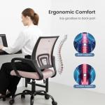 DUMOS Office Desk Chair - Ergonomic Mid Back with Lumbar Support & Rocking Mode, Height Adjustable with Fixed Armrest, Storage Back for Computer, Gaming, Conference, Meeting Room, 360° Swivel, Pink