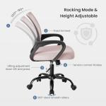 DUMOS Office Desk Chair - Ergonomic Mid Back with Lumbar Support & Rocking Mode, Height Adjustable with Fixed Armrest, Storage Back for Computer, Gaming, Conference, Meeting Room, 360° Swivel, Pink
