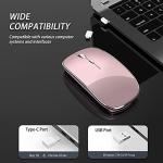 Halpilt Wireless Mouse Chargeable Portable Silent USB and Type-C Dual Mode Wireless Mouse 3 Adjustable DPI for Laptop, Mac, Android, PC (Q23S Black) (Rose Gold)