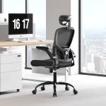 TLLMOON Ergonomic Office Chair - Adjustable Lumbar Support and Headrest, High Back Desk Chair with Flip-Up Arms for Home Office, 90-120° Tilt & Swivel Rolling Task Chair (Black)