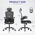 TLLMOON Ergonomic Office Chair - Adjustable Lumbar Support and Headrest, High Back Desk Chair with Flip-Up Arms for Home Office, 90-120° Tilt & Swivel Rolling Task Chair (Black)