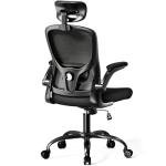 TLLMOON Ergonomic Office Chair - Adjustable Lumbar Support and Headrest, High Back Desk Chair with Flip-Up Arms for Home Office, 90-120° Tilt & Swivel Rolling Task Chair (Black)