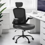 TLLMOON Ergonomic Office Chair - Adjustable Lumbar Support and Headrest, High Back Desk Chair with Flip-Up Arms for Home Office, 90-120° Tilt & Swivel Rolling Task Chair (Black)