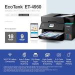 Epson EcoTank ET-4950 Wireless All-in-One Color Supertank Printer with up to 3 Years of Ink Refillable Tanks, Perfect for Home, 18 PPM, 2.4" Colorful Touchscreen, Auto Document Feeder - Black