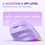 MEETION Left-Handed Mouse, Ergonomic Mouse Wireless Vertical Mouse, RGB Mice for Bluetooth(5.2 + 3.0) & USB-A with Type-C Adapter 4 Adjustable DPI for Mac/Windows/Tablet/iPad/PC Purple