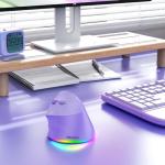 MEETION Left-Handed Mouse, Ergonomic Mouse Wireless Vertical Mouse, RGB Mice for Bluetooth(5.2 + 3.0) & USB-A with Type-C Adapter 4 Adjustable DPI for Mac/Windows/Tablet/iPad/PC Purple