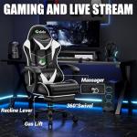 Czlolo Gaming Chair with Footrest Racing Style Lumbar Support Massager Video Game Chair with Metal Legs, High Back Reclining Gamer Chair with Headrest, 360° Swivel Office Computer Desk Chair (White)