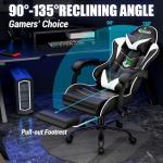 Czlolo Gaming Chair with Footrest Racing Style Lumbar Support Massager Video Game Chair with Metal Legs, High Back Reclining Gamer Chair with Headrest, 360° Swivel Office Computer Desk Chair (White)