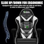 Czlolo Gaming Chair with Footrest Racing Style Lumbar Support Massager Video Game Chair with Metal Legs, High Back Reclining Gamer Chair with Headrest, 360° Swivel Office Computer Desk Chair (White)