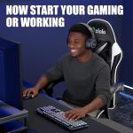 Czlolo Gaming Chair with Footrest Racing Style Lumbar Support Massager Video Game Chair with Metal Legs, High Back Reclining Gamer Chair with Headrest, 360° Swivel Office Computer Desk Chair (White)