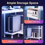 DUMOS Gaming Desk, Computer Desk with USB Charging Ports, Power Outlets, Type-C and LED Lights, Reversible L Shaped Desk with Storage Shelves & Monitor Stand for Office Gaming Room White 40IN