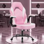 OLIXIS Computer Gaming Desk Chair - Big and Tall Ergonomic Lumbar Support with Flip-up Armrest and 360° Swivel Wheels, PU Leather Height Adjustable, for Home and Office, Pink