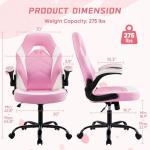 OLIXIS Computer Gaming Desk Chair - Big and Tall Ergonomic Lumbar Support with Flip-up Armrest and 360° Swivel Wheels, PU Leather Height Adjustable, for Home and Office, Pink