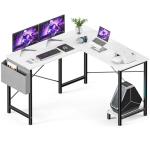 Sweetcrispy L Shaped Desk - Computer Desk Corner Desks Gaming Desk PC Table with CPU Stand Side Bag for Home Office Dorm Sturdy Writing Workstation, White, 50-Inch