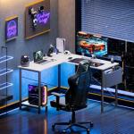 Sweetcrispy L Shaped Desk - Computer Desk Corner Desks Gaming Desk PC Table with CPU Stand Side Bag for Home Office Dorm Sturdy Writing Workstation, White, 50-Inch