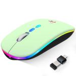 HOTLIFE LED Wireless Mouse, Slim Rechargeable Silent Portable USB Optical 2.4G Wireless Bluetooth Two Mode Computer Mice with USB Receiver and Type C Adapter (Green)