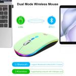 HOTLIFE LED Wireless Mouse, Slim Rechargeable Silent Portable USB Optical 2.4G Wireless Bluetooth Two Mode Computer Mice with USB Receiver and Type C Adapter (Green)