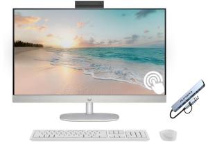 HP 27" FHD Touchscreen All-in-One Desktop Computer, Quad-Cores Ryzen 5 7520U, Windows 11, Wireless Keyboard & Mouse, Silver (AMD Ryzen 5, 16GB RAM | 2TB SSD)
