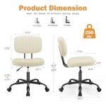 Sweetcrispy Small Office Desk Chair - Armless PU Leather with Comfy Lumbar Support, Height Adjustable Rolling Swivel Task for No Arms, for Adult, Student, Bedroom, Home, Vanity, Beige White