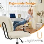 Sweetcrispy Small Office Desk Chair - Armless PU Leather with Comfy Lumbar Support, Height Adjustable Rolling Swivel Task for No Arms, for Adult, Student, Bedroom, Home, Vanity, Beige White