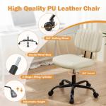 Sweetcrispy Small Office Desk Chair - Armless PU Leather with Comfy Lumbar Support, Height Adjustable Rolling Swivel Task for No Arms, for Adult, Student, Bedroom, Home, Vanity, Beige White