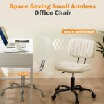 Sweetcrispy Small Office Desk Chair - Armless PU Leather with Comfy Lumbar Support, Height Adjustable Rolling Swivel Task for No Arms, for Adult, Student, Bedroom, Home, Vanity, Beige White