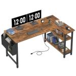 Lufeiya L Shaped Computer Desk with Power Outlet Shelves, 47 Inch Corner Desk for Home Office Bedroom, L-Shaped Study Writing Working PC Desks, Rustic Brown