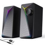 AYJBKL Computer Speakers for Desktop PC, USB-Powered Gaming Speakers for Laptop – Multi Colorful LED Backlight Modes, Stereo Sound for Gamers Music Movies, Indoor & Outdoor Use, 3.5mm AUX Cable