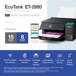 Epson EcoTank ET-2980 Wireless All-in-One Color Supertank Printer with up to 3 Years of Ink Refillable Tanks, Perfect for Home, 15 PPM, 1.44" Colorful Screen, Auto 2-Sided Printing - Black