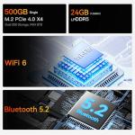 Beelink EQR6 Mini PC, AMD Ryzen 5 6600U(up to 4.5GHz, 6C/12T), Mini Computer 24GB LPDDR5 RAM 500G NVME SSD, Micro PC 4K@60Hz Dual HDMI Display/WiFi6/BT5.2/Office/Home/HTPC/Built-in PSU