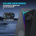 AYJBKL Computer Speakers for Desktop PC, USB-Powered Gaming Speakers for Laptop – Multi Colorful LED Backlight Modes, Stereo Sound for Gamers Music Movies, Indoor & Outdoor Use, 3.5mm AUX Cable