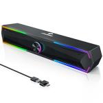 Tylubio Pc Speakers Computer Sound Bar with Stereo Sound, Flowing LED & Push-Button Control Computer Speaker for Desktop Laptop Monitor, USB Input