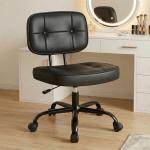 DUMOS Home Office Desk Chair - Ergonomic Armless PU Leather Computer Rolling Task Chair，with Comfy Lumbar Support and Height Adjustable, Vanity, Bedroom, Black