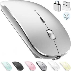 PEIBO Bluetooth Wireless Mouse for Laptop mac MacBook ipad MacBook air MacBook pro pc Desktop Computer Windows Chromebook Notebook (Silver)