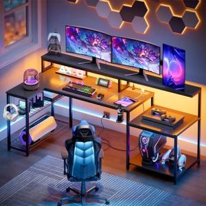 Bestier L-Shaped LED Gaming Desk with Storage