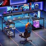 Bestier L-Shaped LED Gaming Desk with Storage