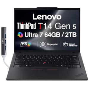 Lenovo ThinkPad T14 Gen 5 AI Powered Business Laptop 14.0" IPS FHD+ Display (Intel Core Ultra 7 155U(>i7-13700H), 64GB DDR5, 2TB SSD, Copilot, Backlit KB, FP, Win 11 Pro) w/DKZ USB Port Expander