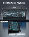 EDJO Large Print Backlit Wired Keyboard, Light Up USB Keyboard with 7-Colors Backlight, Oversize Letters Keys Full Size Computer Keyboard Compatible for Windows, Laptop, PC