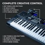 RockJam 61 Key Keyboard Piano Stand With Pitch Bend Kit, Piano Bench, Headphones, Simply Piano App & Keynote Stickers