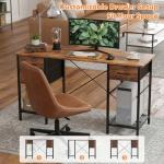 Sweetcrispy Computer Desk with Drawers, 47 Inch Home Office Bedroom Table with 4 Fabric Drawers & 2 Mesh Storage Shelves, Wood Table with X-Shaped Structure for Writing Study PC Desk, Brown