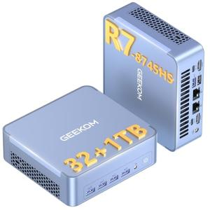 GEEKOM Mini PC AX8 Max, Dual 2.5G Lan AMD Ryzen 7 8745HS (Up to 4.9GHz, 3 Mode) Desktop Computers, Radeon 780M, 32GB DDR5 5600MHz RAM 1TB PCIe SSD, 2xUSB4/PD/WOL/8K 4 Display/Gaming/Business/Win11 Pro