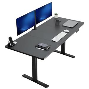 VIVO Electric 71 x 30 inch Standing Desk Workstation, Memory Controller Height Adjustment, 1B Series, Black Top Black Frame, DESK-KIT-1B7B