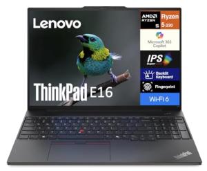 Lenovo Thinkpad E16 Gen 2 Business Laptop 16.0" IPS WUXGA Display (AMD Ryzen 5 7535U, 16GB DDR5, 512GB PCIe SSD, Backlit KYB, Fingerprint, WiFi 6E, BT 5.3, Win 11 Pro) w/DKZ Hub